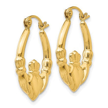 Load image into Gallery viewer, 14K Yellow Gold Polished Claddagh Hoop Earrings