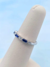 Load image into Gallery viewer, Emerald Cut Sapphire and Diamond Band - 14K White Gold