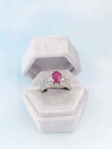 Ruby & Diamond Ring - 14K White Gold- Estate Piece