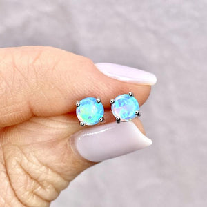 Sterling Silver Powder Blue Opal Stud Earrings