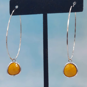 Mustard - Teardrop Gemstone Hoop Earrings