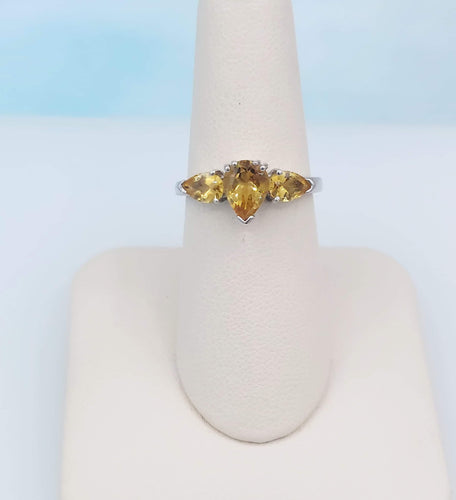 Three Stone Citrine Ring - Sterling Silver