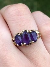 Load image into Gallery viewer, Amethyst Three Stone Ring - 14K Gold