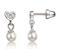 Load image into Gallery viewer, Sterling Silver Screw-Back Heart w/ Pearl Earrings for Kids