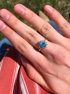 Paraiba Topaz Diamond Halo Ring