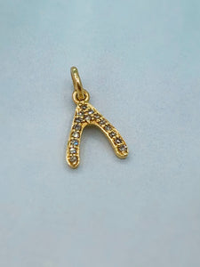 Petite Diamond Wishbone Charm - 14K Yellow Gold