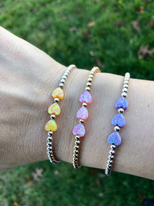 "Three Opal Hearts" Beaded Bracelet - Our Whole Heart