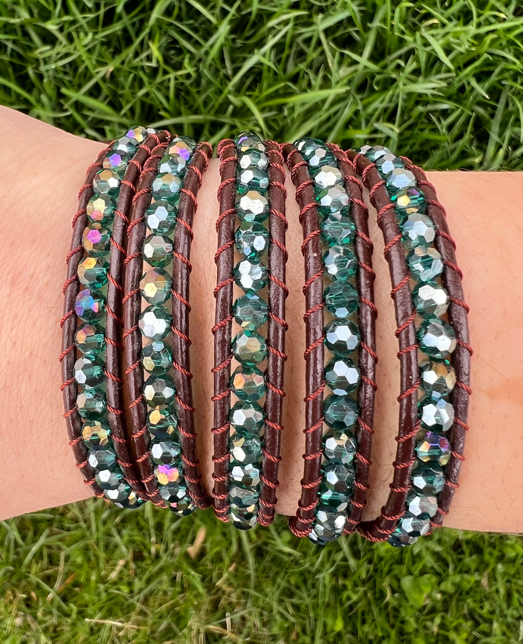 Green and Brown Crystal Wrap Bracelet