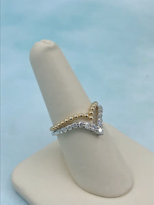 Diamond & Gold Beaded V Shaped Ring - 14K Yellow Gold - Marie's Custom Design