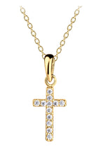 Load image into Gallery viewer, Children’s Cross Necklace w/ CZs for Girls- 14K Gold Plated