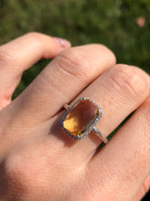 Load image into Gallery viewer, Checkerboard Citrine &amp; Diamond Ring - 14K White Gold