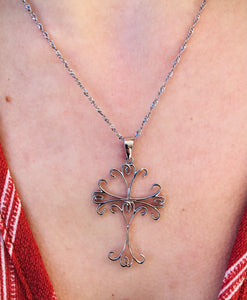 Ornate Cross Necklace - Sterling Silver