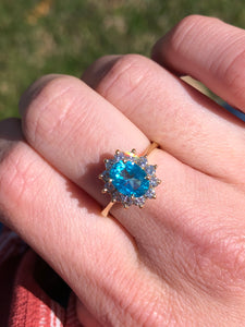 Paraiba Topaz Diamond Halo Ring