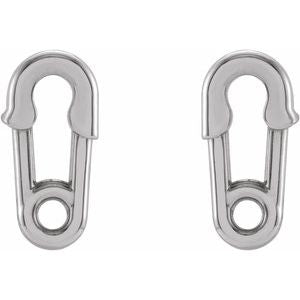 Safety Pin Stud Earrings -14K White Gold