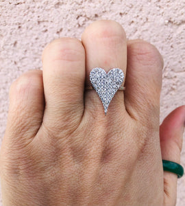 Large Pave Heart Ring - Sterling Silver