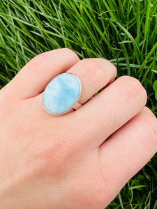 Oval Larimar Ring - Sterling Silver