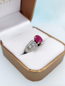 Ruby & Diamond Ring - 14K White Gold- Estate Piece