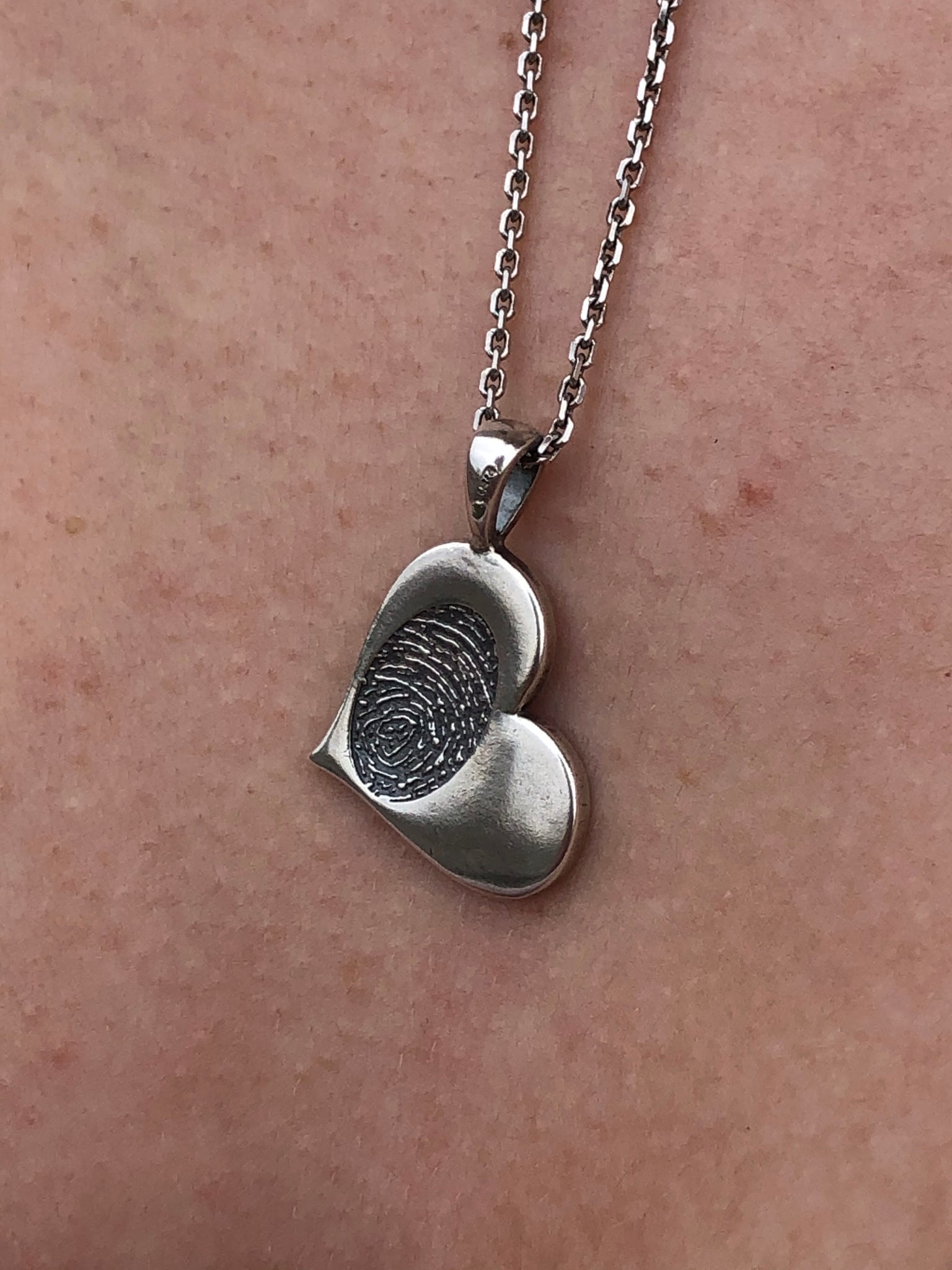 Solid 14k Gold Heart Thumbprint Pendant, 14K Gold Fingerprint Heart Jewelry