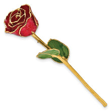 Load image into Gallery viewer, Red Lacquer Dipped Gold Trimmed with Glitter Real Rose
