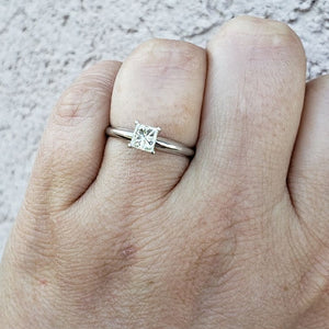 Princess Cut Solitaire Diamond Engagement Ring - 14K White Gold