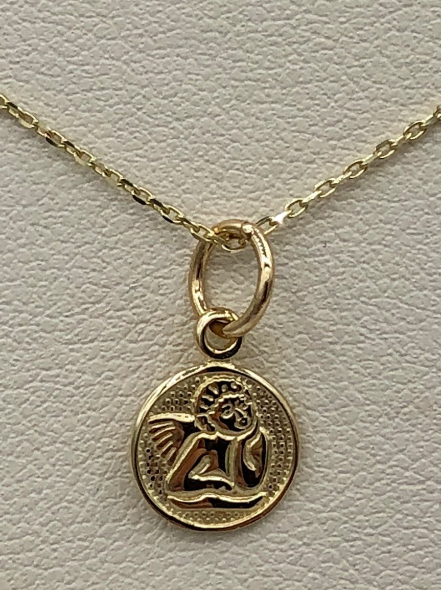 14K Yellow Gold Cherub Pendant with 14K Yellow Gold Cable Chain