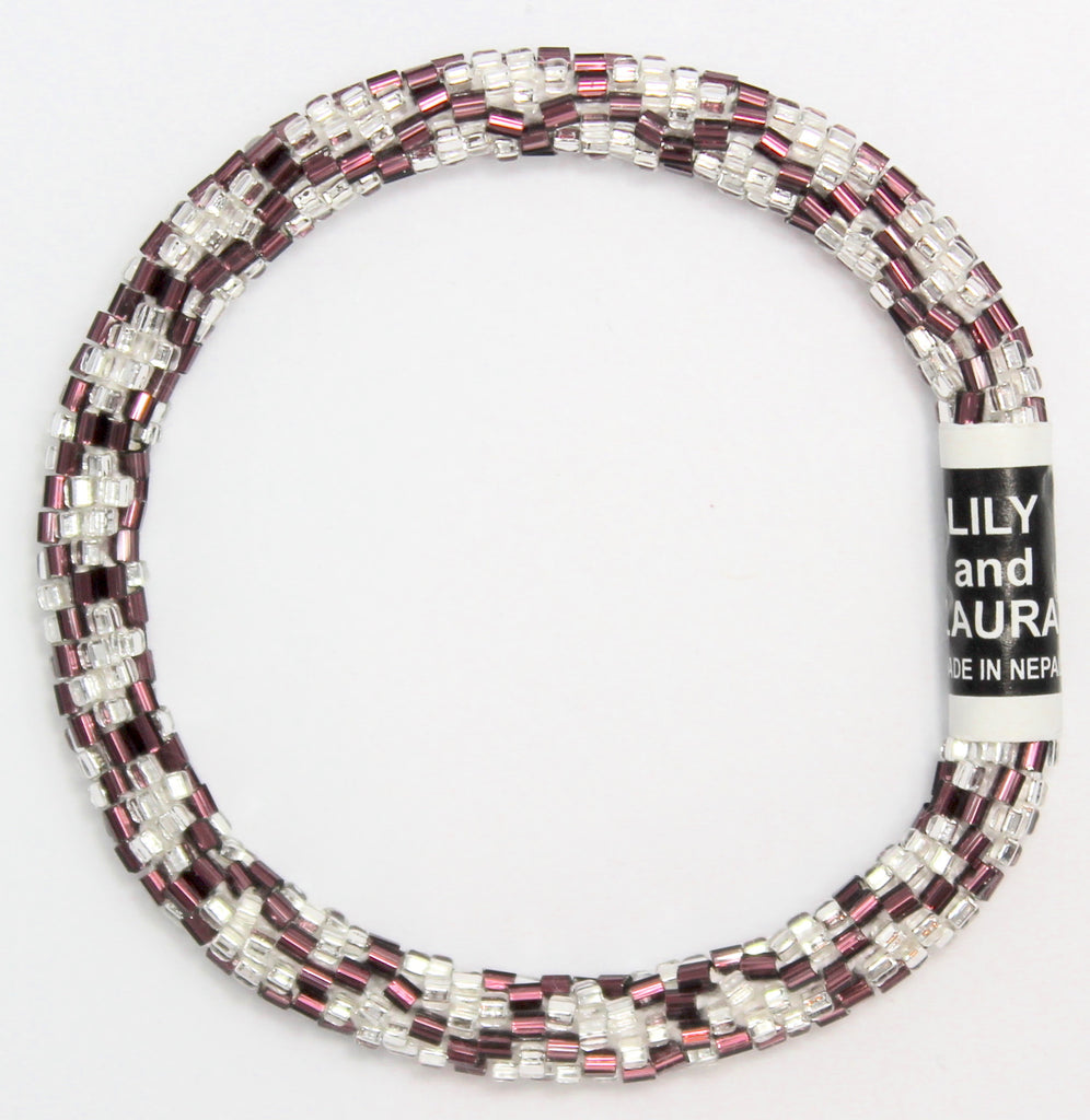 Laura Cut Maroon Chain Link on Silver - Roll On Bracelet