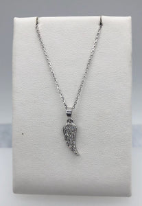 14K White Gold Diamond Angel Wing Necklace