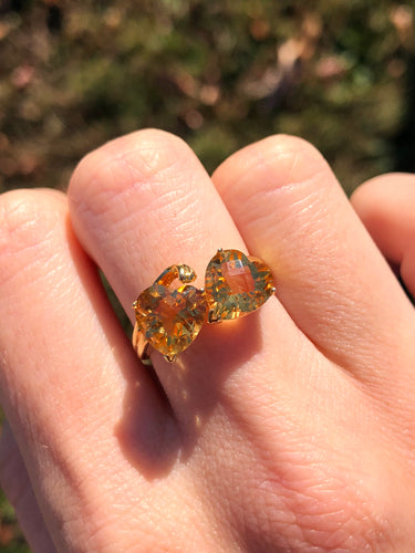18k Yellow Gold Two Hearts Citrine Ring