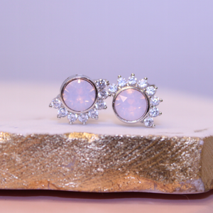 Pink Rosewater Swarovski and Cubic Zirconia "Lois" Stud Earrings