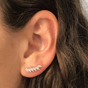 Sterling Silver "Feather" Cubic Zirconia Ear Climbers