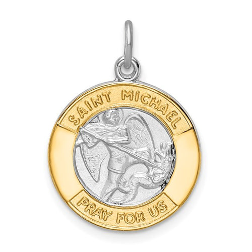 Sterling Silver Rhodium-plated and Gold Tone St. Michael Medal