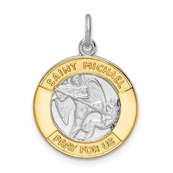 Sterling Silver Rhodium-plated and Gold Tone St. Michael Medal