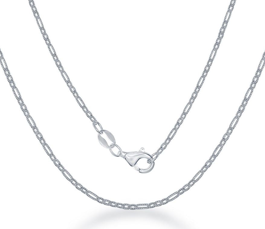 Rectangle and Circle Open Link Chain - Rhodium Plated Sterling Silver