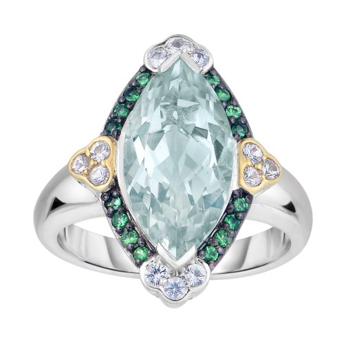 Silver and 18kt Gold Marquis Ring with Green Amethyst by Philip Gavriel