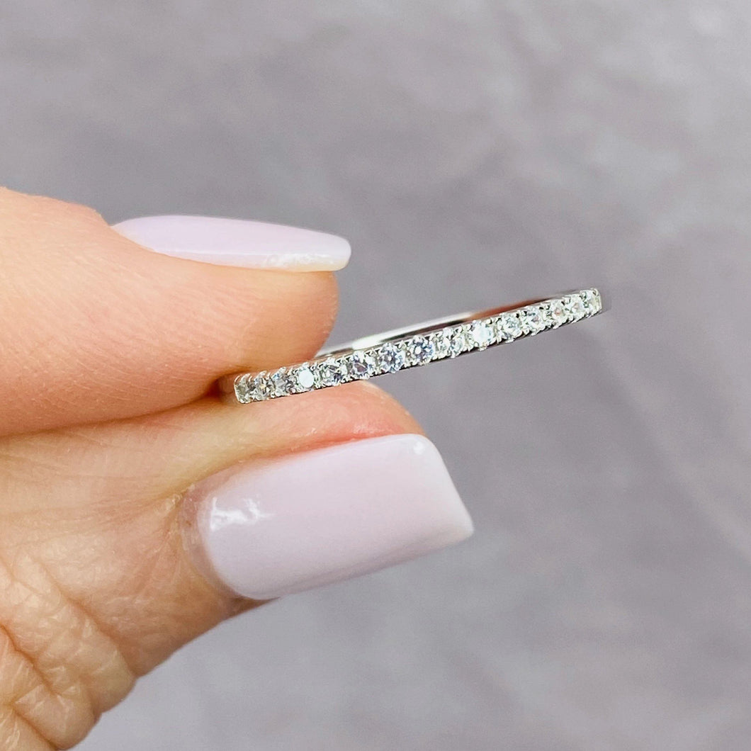 Silver Clear CZ Slim Stacking Ring