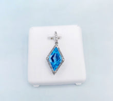 Load image into Gallery viewer, Blue Topaz Diamond Kite Shaped Pendant