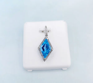 Blue Topaz Diamond Kite Shaped Pendant