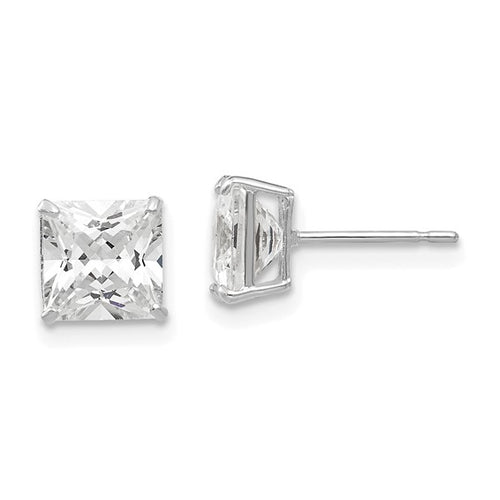 6mm Square CZ Post Earrings - 14k White Gold