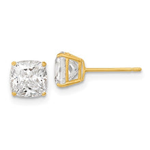 Load image into Gallery viewer, Cushion Cut CZ Stud Post Earrings - 14K Yellow Gold