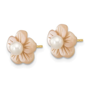 Pearl Pink MOP Flower Earrings - 14K Yellow Gold