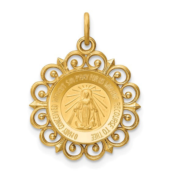 Miraculous Medal Charm - 14K Yellow Gold