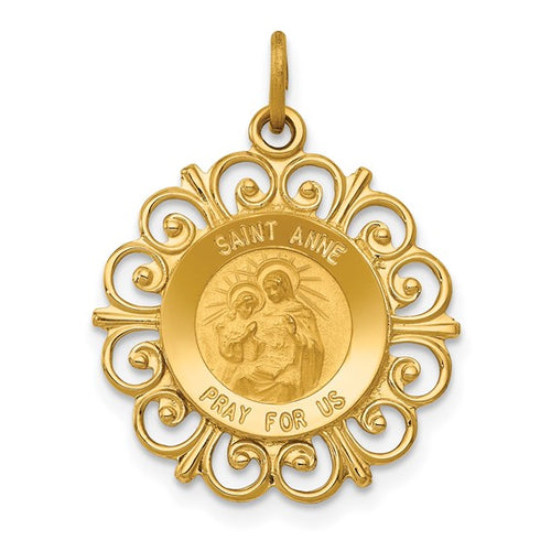 Fancy Saint Anne Medal Charm - 14K Yellow Gold