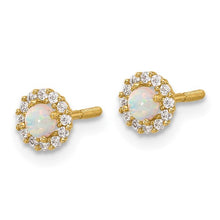 Load image into Gallery viewer, CZ and Created Opal Circle Screwback Post Earrings - 14K Yellow Gold