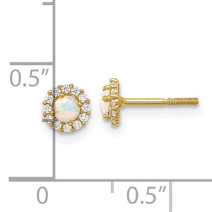 CZ and Created Opal Circle Screwback Post Earrings - 14K Yellow Gold