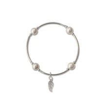 Load image into Gallery viewer, Charmed White Pearl &amp; Wing 8mm Blessing Bracelet