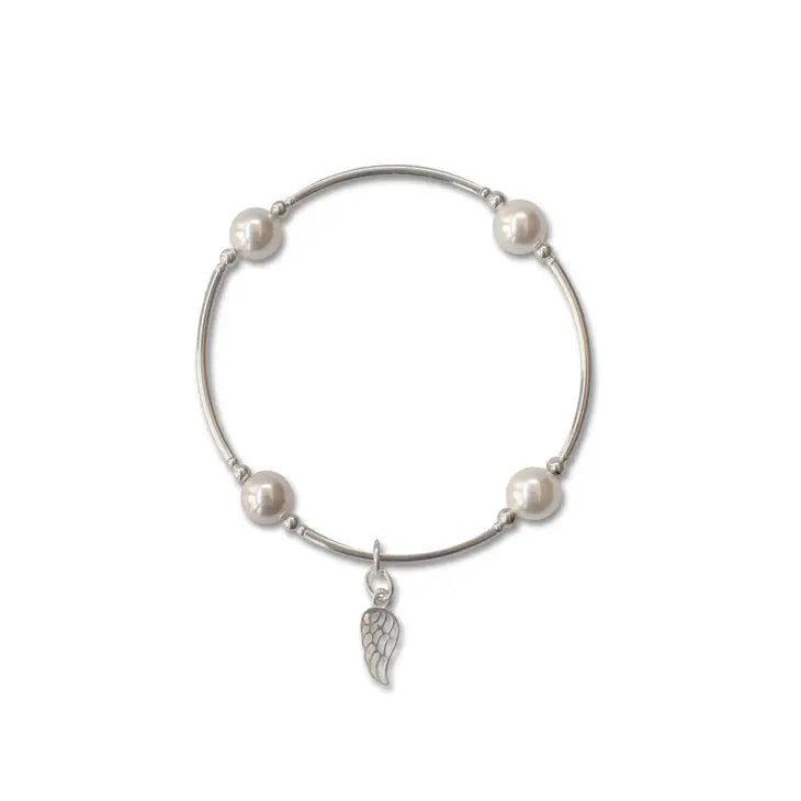 Charmed White Pearl & Wing 8mm Blessing Bracelet