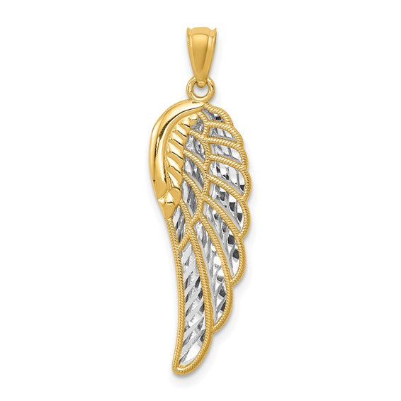 Angel Wing Pendant - 14K with Rhodium Polished