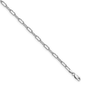 Sterling Silver Rhodium-plated Polished Textured Link Anklet