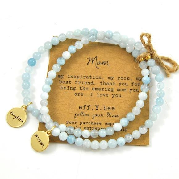 Mini Aquamarine Mom & Daughter Bliss Bracelet Set