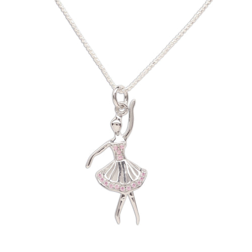 Sterling Silver Girls Pink Ballerina Necklace for Children